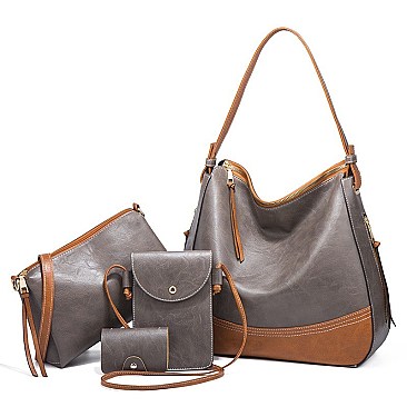 4 IN 1 STYLISH SMOOTH HOBO CROSSBODY CLUTCH WALLET SET