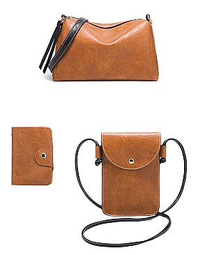 4 IN 1 STYLISH SMOOTH HOBO CROSSBODY CLUTCH WALLET SET