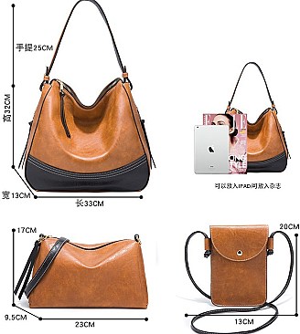 4 IN 1 STYLISH SMOOTH HOBO CROSSBODY CLUTCH WALLET SET