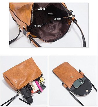 4 IN 1 STYLISH SMOOTH HOBO CROSSBODY CLUTCH WALLET SET