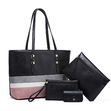 4 in 1 Trendy Striped Front Tote Bag & Clutch Set