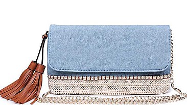 STYLISH DENIM TASSELED LUXURY KAUAI CLUTCH BAG JY17401