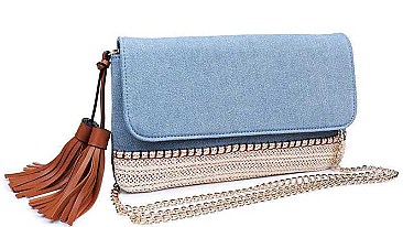 STYLISH DENIM TASSELED LUXURY KAUAI CLUTCH BAG JY17401