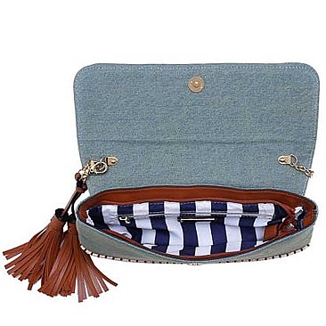 STYLISH DENIM TASSELED LUXURY KAUAI CLUTCH BAG JY17401