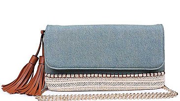 STYLISH DENIM TASSELED LUXURY KAUAI CLUTCH BAG JY17401