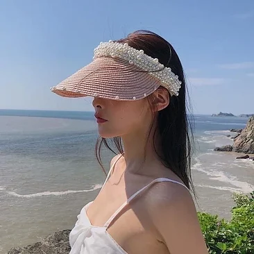 Straw Visors with Pearl Headband