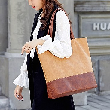 FASHIONABLE TWO TONE EXTRA LONG TOTE BAG