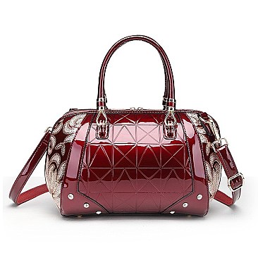 SEQUIN EMBOSSED GEOMETRIC DESIGN PATENT SATCHEL