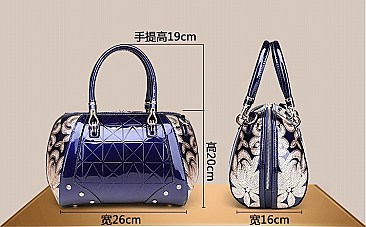 SEQUIN EMBOSSED GEOMETRIC DESIGN PATENT SATCHEL