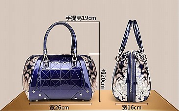 SEQUIN EMBOSSED GEOMETRIC DESIGN PATENT SATCHEL