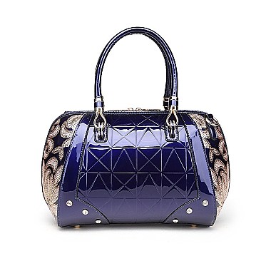 SEQUIN EMBOSSED GEOMETRIC DESIGN PATENT SATCHEL