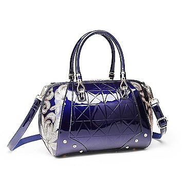 SEQUIN EMBOSSED GEOMETRIC DESIGN PATENT SATCHEL