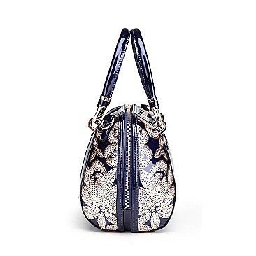 SEQUIN EMBOSSED GEOMETRIC DESIGN PATENT SATCHEL