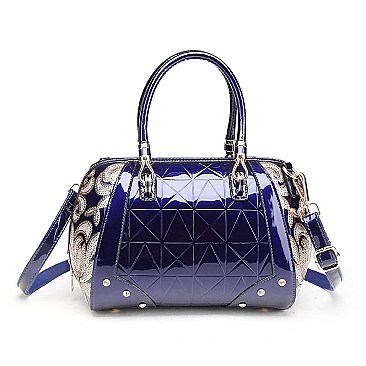 SEQUIN EMBOSSED GEOMETRIC DESIGN PATENT SATCHEL