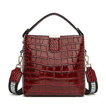 TRENDY CROCODILE PRINT BUCKET SATCHEL