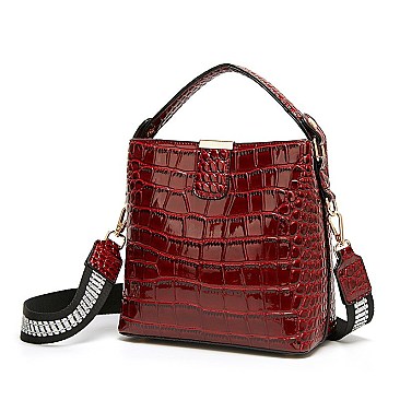 TRENDY CROCODILE PRINT BUCKET SATCHEL