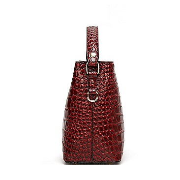 TRENDY CROCODILE PRINT BUCKET SATCHEL