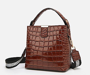 TRENDY CROCODILE PRINT BUCKET SATCHEL