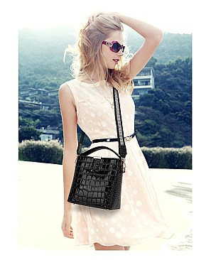 TRENDY CROCODILE PRINT BUCKET SATCHEL