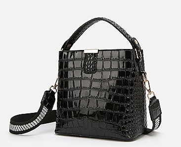 TRENDY CROCODILE PRINT BUCKET SATCHEL