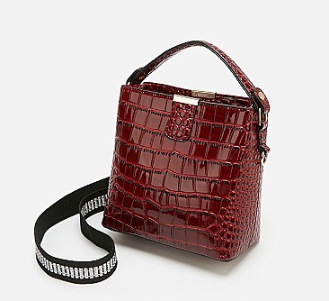 TRENDY CROCODILE PRINT BUCKET SATCHEL