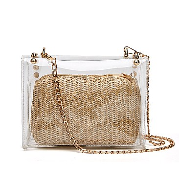 2 In 1 Transparent Cross Body With Straw Pouch