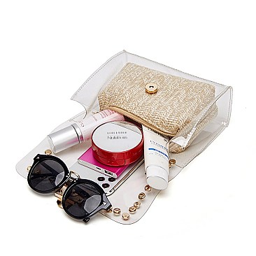 2 In 1 Transparent Cross Body With Straw Pouch