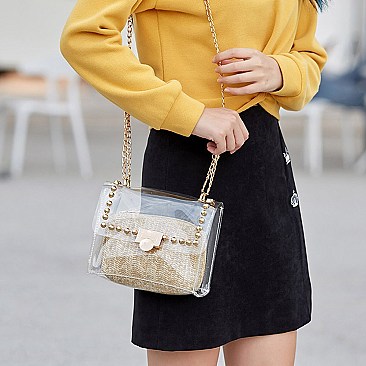 2 In 1 Transparent Cross Body With Straw Pouch