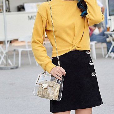 2 In 1 Transparent Cross Body With Straw Pouch