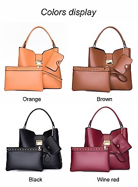 3 IN 1 SMOOTH PUSH LOCK SATCHEL WALLET SET