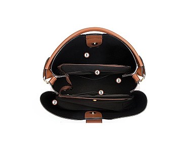 3 IN 1 SMOOTH PUSH LOCK SATCHEL WALLET SET