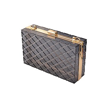 CLEAR ACRYLIC BOX CLUTCH WITH CHAIN