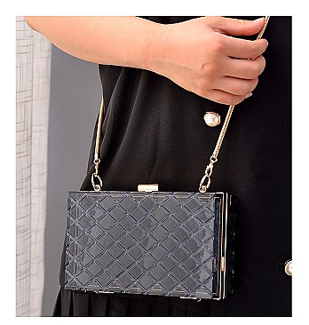 CLEAR ACRYLIC BOX CLUTCH WITH CHAIN