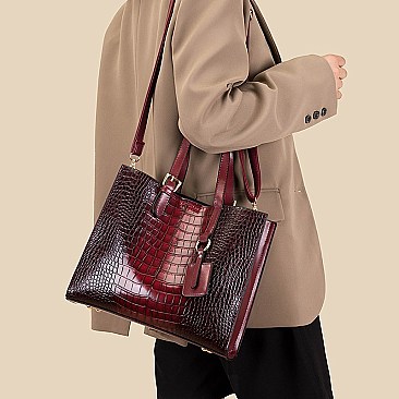 3 IN 1 CROCODILE PRINT TOTE CLUTCH WALLET SET