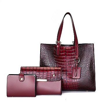 3 IN 1 CROCODILE PRINT TOTE CLUTCH WALLET SET