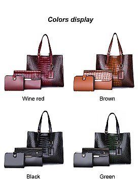 3 IN 1 CROCODILE PRINT TOTE CLUTCH WALLET SET