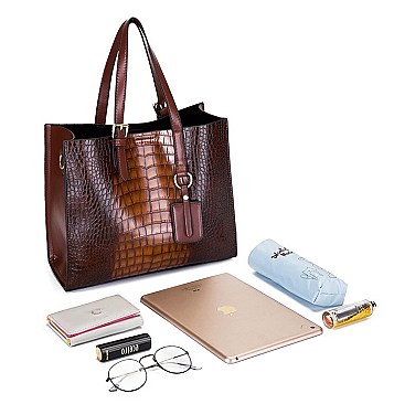 3 IN 1 CROCODILE PRINT TOTE CLUTCH WALLET SET