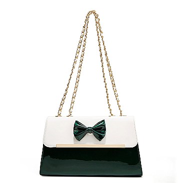 Patent Bo-Tie Accent Boutique Shoulder Bag