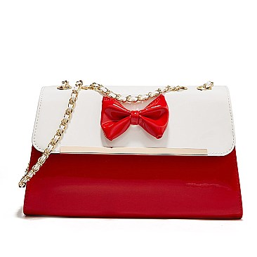 Patent Bo-Tie Accent Boutique Shoulder Bag