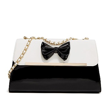 Patent Bo-Tie Accent Boutique Shoulder Bag