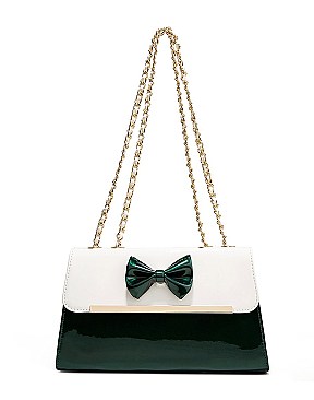 Patent Bo-Tie Accent Boutique Shoulder Bag