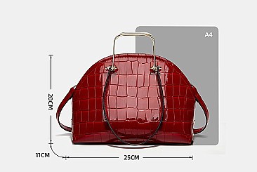 PATENT CROCODILE HIGH-QUALITY DOME SATCHEL