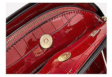 PATENT CROCODILE HIGH-QUALITY DOME SATCHEL