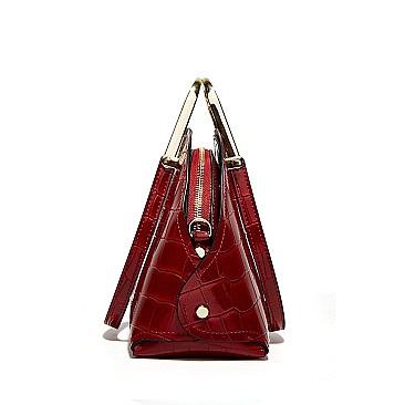 PATENT CROCODILE HIGH-QUALITY DOME SATCHEL