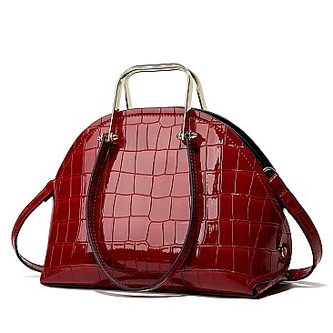 PATENT CROCODILE HIGH-QUALITY DOME SATCHEL