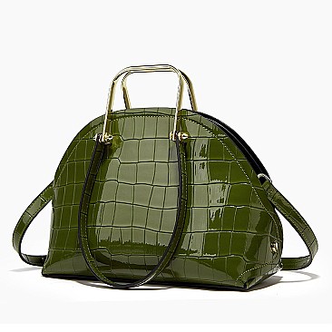 PATENT CROCODILE HIGH-QUALITY DOME SATCHEL