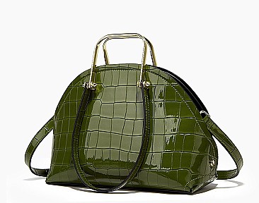 PATENT CROCODILE HIGH-QUALITY DOME SATCHEL