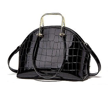 PATENT CROCODILE HIGH-QUALITY DOME SATCHEL