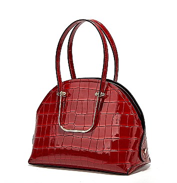 PATENT CROCODILE HIGH-QUALITY DOME SATCHEL