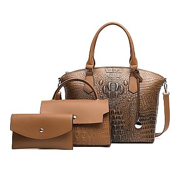 3 IN 1 CROCODILE PATTERN SATCHEL SET